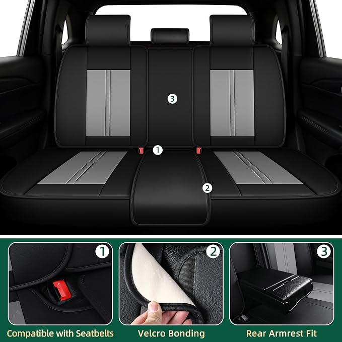 Seat Covers Fit for Dodge Charger 2006-2025 2026-Waterproof Faux Leather Car Seat Covers 5 Seats-Full Set Seat Covers(Black&Gray)