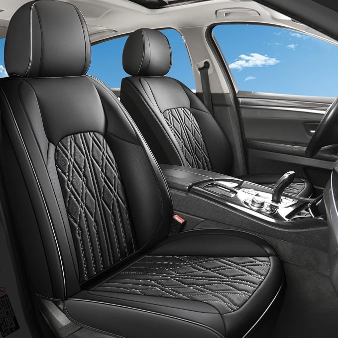 Huidasource Front Seat Covers, Leather Automotive Seat Cover Universal Fit for Most Cars Sedans SUVs Pickups Trucks, Airbag Compatible, Easy Install, Wipes Clean, Black