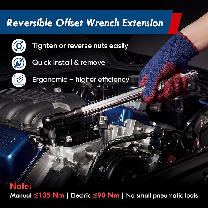 GIRAVO 1/2" Offset Extension Wrench Impact Set, Switchable 3-in-1 Drive Impact Ratchet Wrench, Offset Wrench with Versatile 3/8" Square Drive Adapters for Tight Spaces