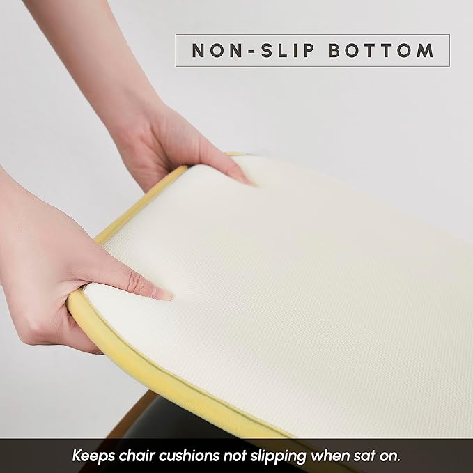 Elegant Comfort Chair Cushion Covers with Ties and Non Skid Rubber Backing-Thick Memory Foam - Soft Cushion Pad- Rounded Square Seat Cover- 16 x 16 Inches - Set of 4 Chevron Textured Pattern, Yellow