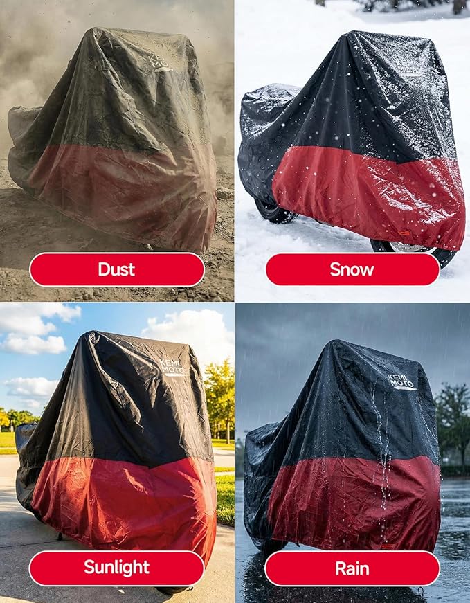 KEMIMOTO Heavy Duty 420D Motorcycle Cover Compatible with Cruiser Models Softail Dyna Iron 883 Fat Boy 114 Forty-Eight Low Rider Cover Standard Heritage Classic Waterproof Outdoor Snow Rain Protection