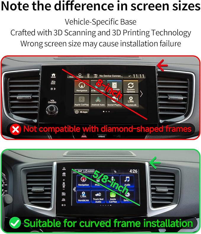 15W Wireless Fast Charger for 2016-2020 Honda Pilot/2019-2020 Passport/2017-2020 Ridgeline Accessories 5/8-inch Screen Fixed Clip, Interior Decoration Mobile Phone Mount, 360° Rotation