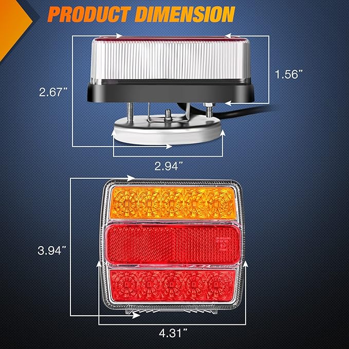 Nilight Magnetic LED Trailer Towing Light Kit 24ft Cable with 7 Pin Plug Tail Stop Amber Turn Signal License Plate Lights on 12V RV Pickup Trucks Marine Boats (5 Wire System)