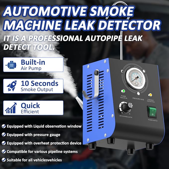 Automotive Smoke Machine Leak Detector, 19PSI Upgraded Dual Mode with Built-in Air Pump & Pressure Gauge, 12V DC EVAP Vacuum Exhaust Fuel Pipe Diagnostic Tool for Vehicles, ATV, Boat