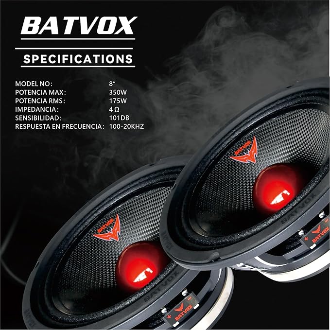 MX80S1 Loudspeaker 8 Inch Midrange 600 Watts 4 Ohms Red Bullet, Premium Quality Audio Door Speakers for Car or Truck Stereo Sound System, Black (1 Speaker)