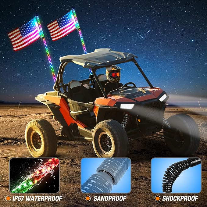 Nilight 2PCS 5FT Spiral RGB Led Whip Light with Spring Base Chasing Light RF Remote Control Lighted Antenna Whips for Can-Am ATV UTV RZR Polaris Dune Buggy Offroad Truck