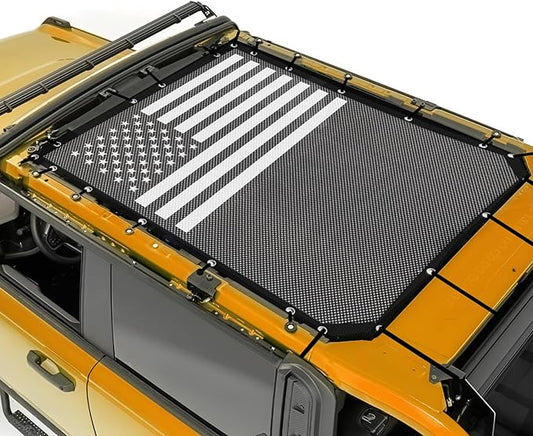 Sunshade for Ford Bronco, Mesh Sun Shade Bikini Top Cover for 2021 2022 2023 2024 2025 2026 4 Door Ford Bronco Exterior Accessories- Blocks UV, Wind, Noise (US Flag)