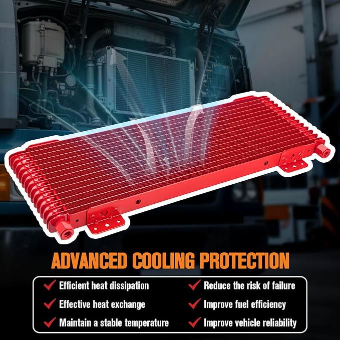 LPD47391 40k Transmission Oil Cooler, Heavy Duty 40,000 GVW Max, Low Pressure Drop, Compatible with Tru-Cool,Includes Mounting Hardware-Ideal for Heavy Vehicles,40,000 GVW transmission cooler (red)