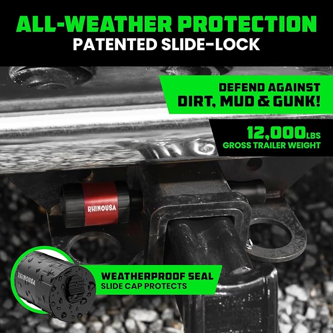 Rhino USA 2” Trailer Hitch Pin – Patented 5/8" Locking Receiver Pin for Class III/IV Hitches – Weatherproof, Anti-Theft, Debris-Protected – Tow Truck Ready – Red 1PK