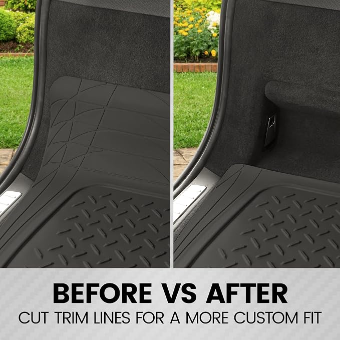 Motor Trend Performance Plus 5-Piece Set Rubber Front & Rear Car Floor Mats and Cargo Trunk Liner, SUVs Trucks All-Weather Heavy Duty Pre-Trimmed Custom Trim-to-Fit Deep Dish Full Protection Non-Slip