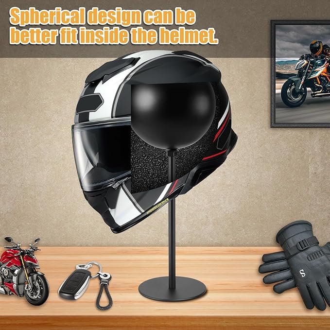PAHTTO Motorcycle Helmet Stand 2 Packs, Desktop Helmet Display Holder with Stable Base for Helmets, Caps, Hats, Wigs, Motorcycle Helmet Accessories
