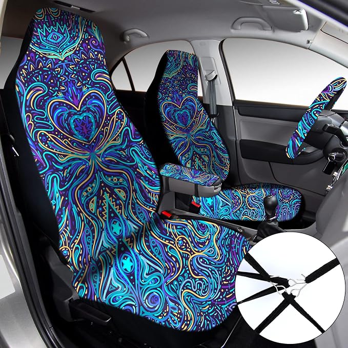 15 Pcs Full Car Seat Covers Set Car Accessories Seat Covers Steering Wheel Cover Belt Pads Armrest Pad Cup Holders Keychains for Most Truck SUV(Heart)