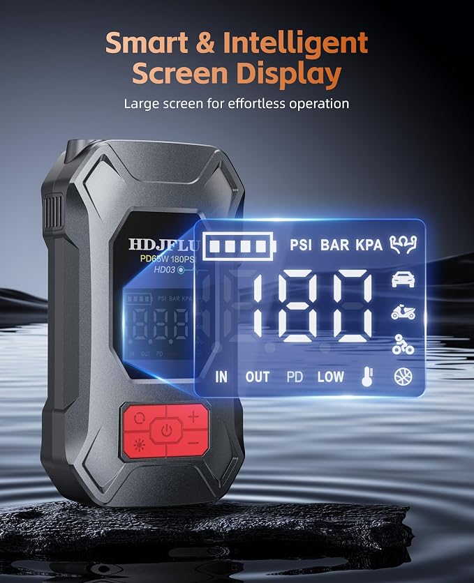 7500A Jump Starter with 180PSI Air Compressor, 24000mAh Car Battery Booster | Jump Stater Box for All Gas/10L Diesel, 65W PD Fast Charge Power Bank, Portable Tire Inflator, Jumper Cables, LED Light