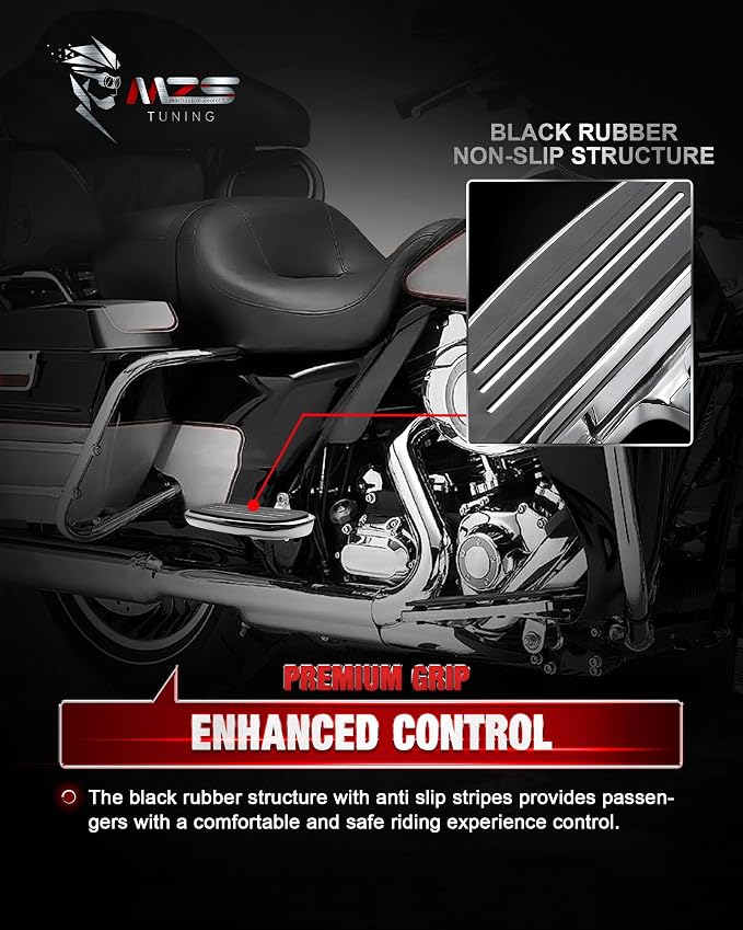 MZS Motorcycle Passenger Floorboards, Chrome Touring Footboards Floor Boards Rear Foot Pegs Mount Bracket Kit Compatible with Electra Glide/Road Glide/Road King/Street Glide/Ultra Limited