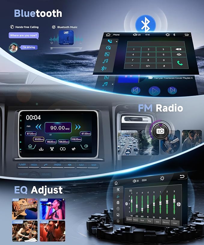 Single Din Car Stereo with Wireless A-pple Carplay Android Auto You-Tube, 10" IPS Touch Screen Car Radio 1 Din with Backup Camera Car Audio Receiver Support Mirror Link BT FM USB EQ SWC