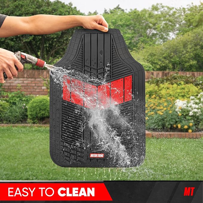 Motor Trend DualFlex Red Floor Mats for Cars & Cargo Mat Full Set - All Weather Front & Rear Rubber Automotive Floor Mats & Cargo Liner for SUV, Car, & Van - Interior Trunk Mat & Floor Cover