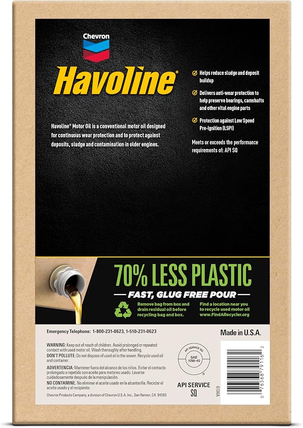 Havoline Motor Oil 10w40 Smart Change Engine Oil, 10W-40, 6 Quarts, Pack of 2