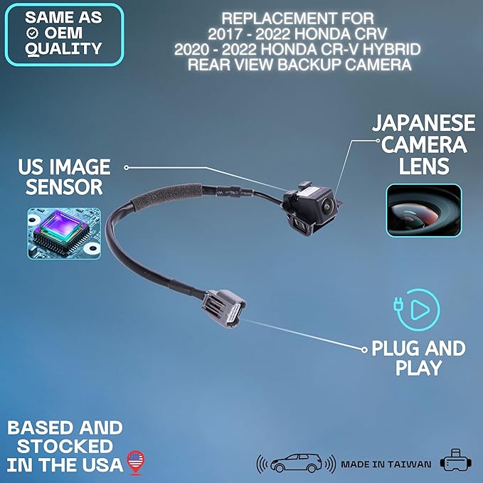 Backup Camera Replaces for 2017-2022 Honda CRV | 2020-2022 Honda CR-V Hybrid OE Part # 39530-TLA-A01, 39530-TLA-A11, 39530-TLA-A51