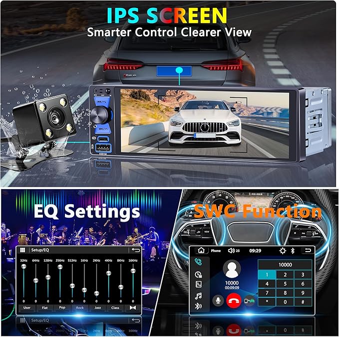 LSLYA Single Din Car Radio, Touchscreen Car Stereo for Wireless and Wired Apple Carplay,Android Auto, Radio para Carro with Mirror Link, Car Radio with Backup Camera GPS USB&Type-C FM/AM SWC EQ MIC