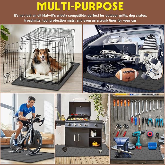 Oil Spill Mat for Garage, 60" x 37" Heavy Duty TPE Oil Change Mat with Raised Edge, Reusable Oil Drain Pan, Waterproof, Oil-Proof, Non-Slip Under Car Mat,Protect Garage Surface from Spill & Stain | Oil Spill Mat