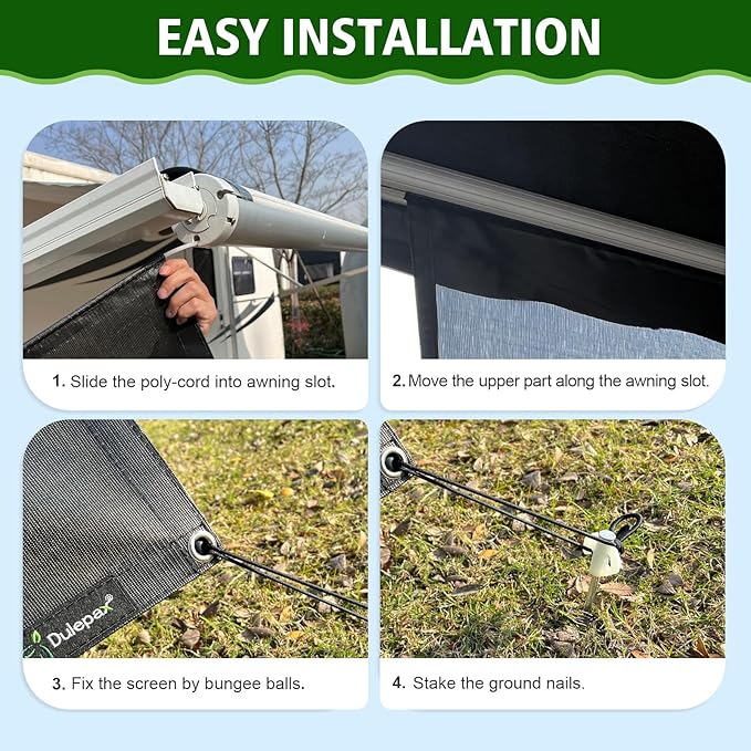 Dulepax RV Awning Sun Shade Screen with Zipper 9'X14'3'' -Second Generation RV Awning Shade Screen Significantly Improves Shadew and Privacy.Universal, Awning Screen for RV Camper with Complete Kits