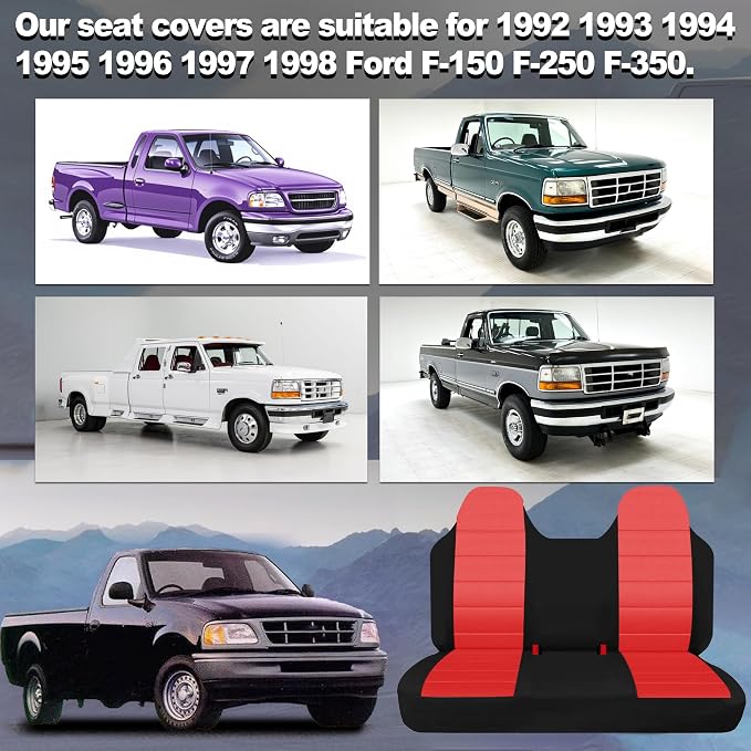 Custom Bench Seat Covers for Ford F150 F250 F350 1992 1993 1994 1995 1996 1997 1998 Heavy Duty Cloth Protector Interior Accessories，Waterproof & Machine Washable - Red