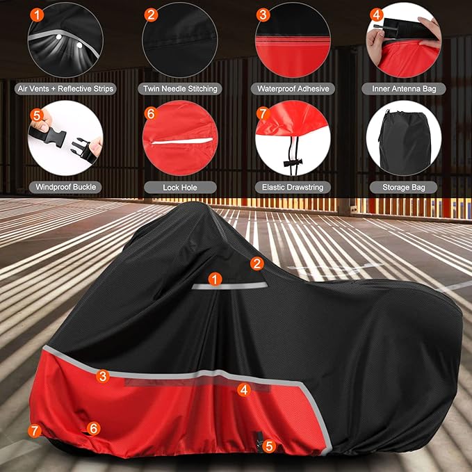 Waterproof Motorcycle Cover Replace for Harley Davidson Cruiser Models, 420D Oxford Cloth Softail, Dyna, Iron 883, Fat Boy 114, Forty-Eight, Low Rider, Sport Glide Cover for Snow Rain Protection