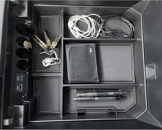 JDMCAR Liner Accessories (Red Trim) and Center Console Organizer (Black Trim) Compatible with 2022 2023 Toyota Tundra Accessories