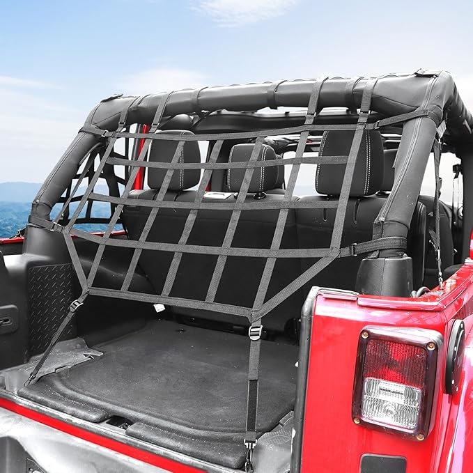 RT-TCZ for Jeep JKU Black Cargo Net Rear Restraint Net Trail System for Jeep Wrangler JKU 2007-2017 4 Door Black Accessories 3pcs