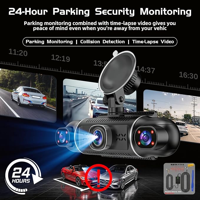 5Channel Dash Cam,Front and Rear, 360° Dash Camera, 2160P/1080P UHD, Super Night Vision with IR LEDs, Built-in 5G WiFi, G-Sensor, 24-Hour Parking Monitoring, Includes 64GB TF Card, 3Inch Screen