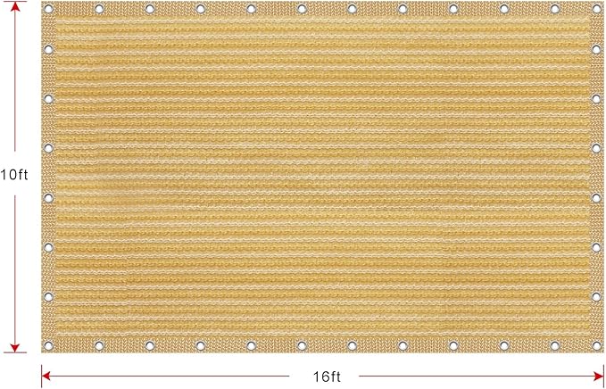 Shatex 90% Shade Fabric 10x 16ft Sun Shade Cloth with Grommets for Pergola Cover Canopy Wheat, 12 Bungee Balls