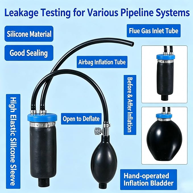Universal Easy Intake Adapter, 2 Pcs Intake Adapter Fuel Leakage Detector with Inflatable Bladder, Automotive Smoke Machine Diagnostic Tester for 12V Vehicles Pipe Fuel Leakage Detection