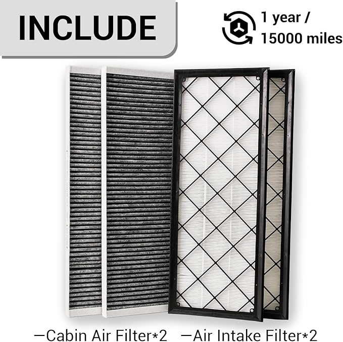 HEPA Air Filter for Tesla Model Y 2020 2021 2022 2023 2024 2025 2026,4-PCS Activated Carbon Intake Filter,Compatible with 1658376-00-A/1658375-00-A.