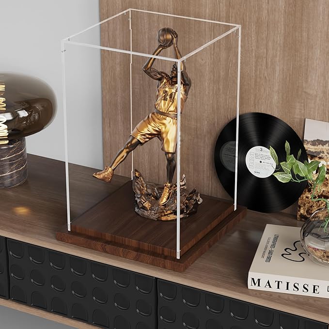 VGMiu Display Cases for Collectibles with Wood Base, Clear Acrylic Display Case Box Showcase for Collectibles, Memorabilia Displays Case for Action Figures Doll Toys