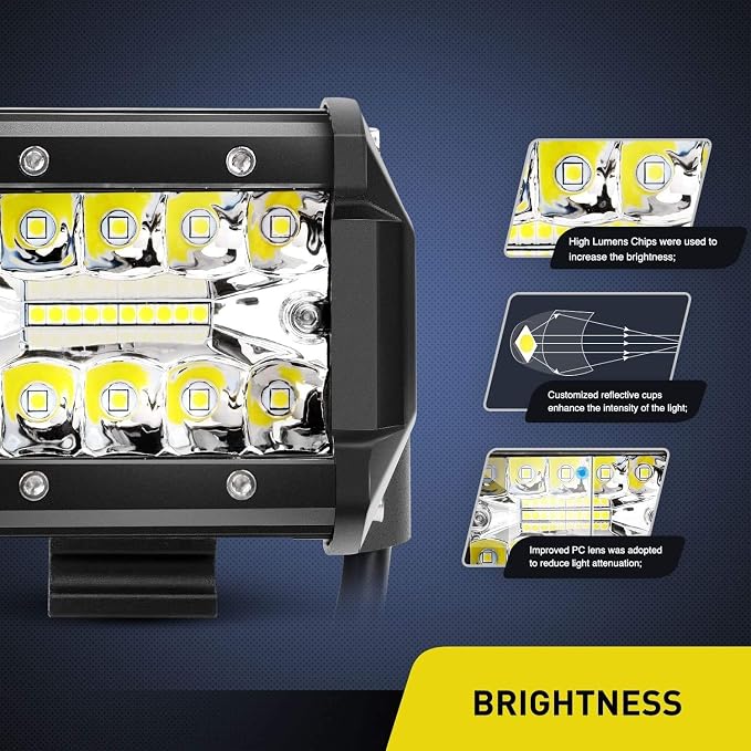 Nilight Led Light Bar 22Inch 480W Triple Row Flood Spot Off Road Driving Lights 2PCS 4 Inch 60W Cube LED Pods Lights with Off-Road Wiring Harness-3 Leads for Boat Truck UTV ATV, 2 Year Warranty