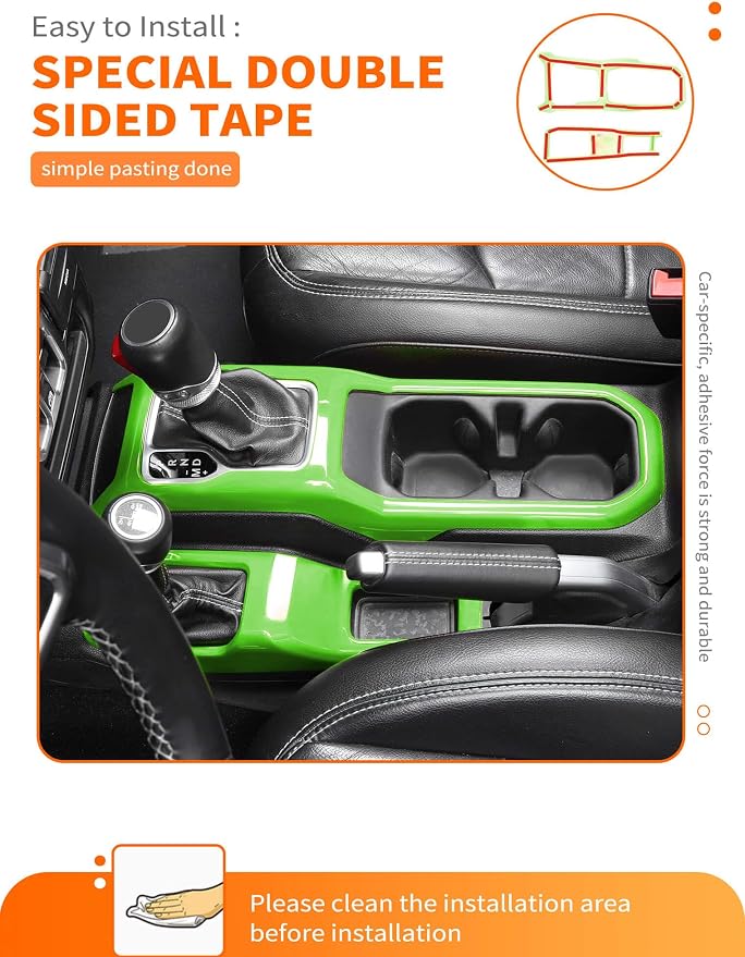 Savadicar Green Interior Accessories - Gear Shift Panel Trim Set for 2018-Present Jeep Wrangler JL JLU 4XE & Gladiator JT - Solid Color Interior Decor Upgrade Option, 2-Piece