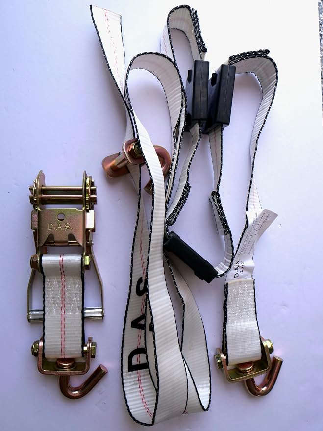 D.A.S. Car Hauler Straps - 2 inches x 11 feet, Set of 4 Wheel Tie Down Straps for Car, Truck, and UTV Transport, Secure Car Tie Dow, Three Cleat Design | White Color