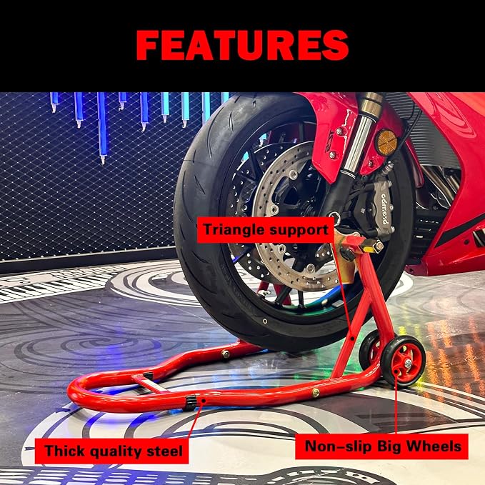 MOTO4U Motorcycle Stands Front and Rear, Front Rear Combo Stand Universal Wheel Lift Stand Swingarm Spool Lift Stand Paddock Stand Red