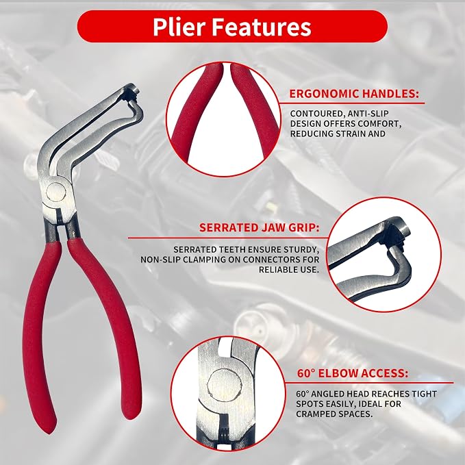 Electrical Disconnect Pliers for Cars 5-Piece - Electrical Connector Disconnect Tool Set, Automotive Plug Connector Separator Removal Tool & Hose Clamp Pliers(Straight+60 Degree)