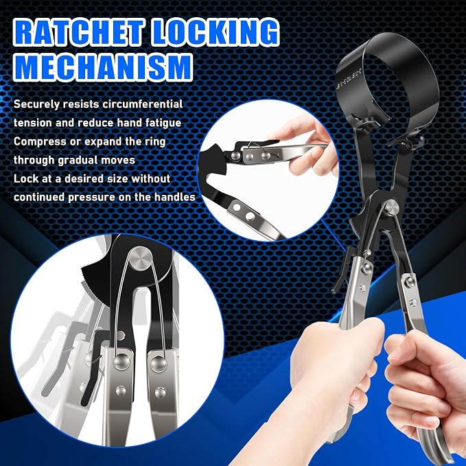 YMT Piston Ring Compressor Tool Set for Car Engine, Vehicle Maintenance Clamps, Ratchet Pliers, Storage Case