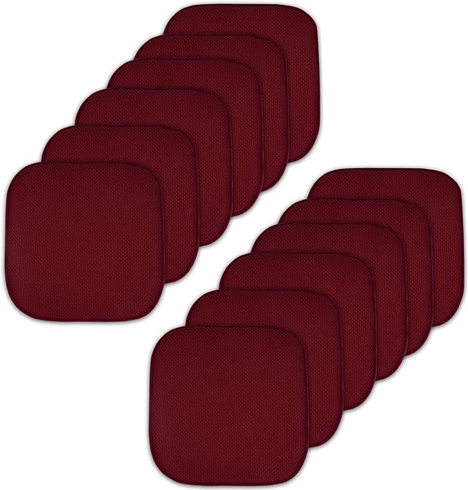 Sweet Home Collection Memory Foam Chair Cushion Honeycomb Pattern Solid Color Slip Non Skid Rubber Back Ultimate Comfort and Softness Rounded Square 16" x 16" Seat Cover, 12 Pack, Wine Burgundy