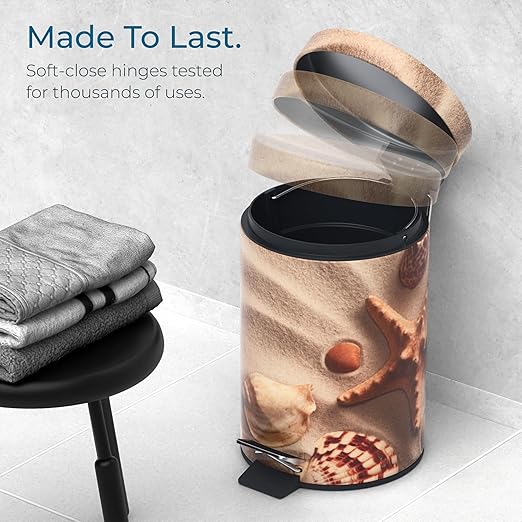 Sanilo Small Bathroom Trash Can with Lid [1.3 Gallon] - Lidded Tiny Trashcan for Garbage - Mini Metal Bin with Soft Closing Mechanism - Bath Room Accessoire Wastebin with Inner Bucket (Sanibel)