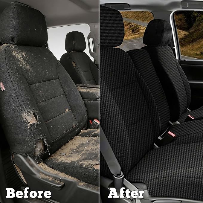 Seat Covers for Chevy Silverado & GMC Sierra 1500 2014 2015 2016 2017 2018 Front Foam Padded Heavy-Duty Automotive Seat Cover Set - Black