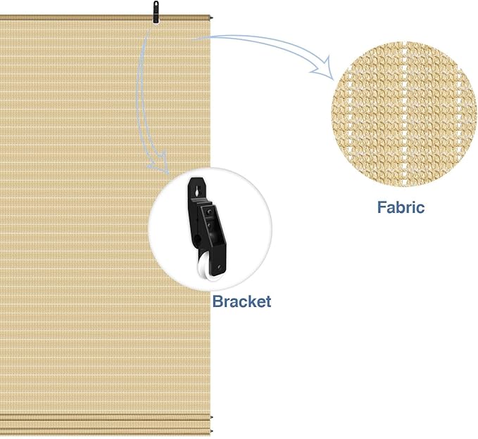 E&K Sunrise 7'W x 6.5'H Roll Up Shade Outdoor Hollow Out Roller Shade Blind Sun Shade for Patio Porch Backyard Gazebo Deck Pergola (Beige)