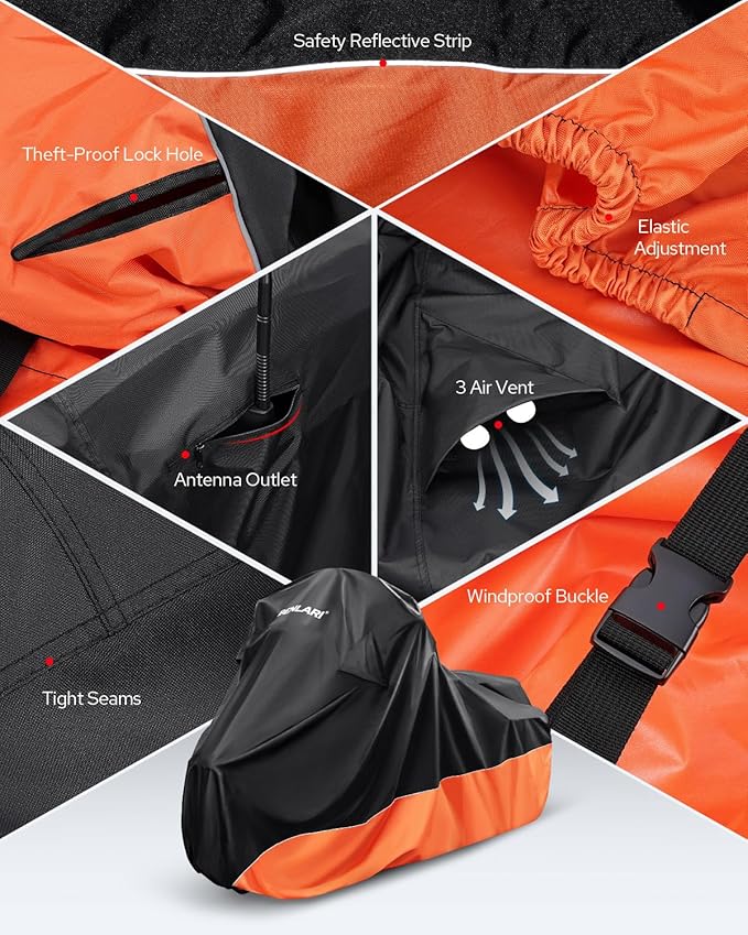 Benlari Upgraded Waterproof Motorcycle Cover with Side Box Compatible with Harley Davidson Touring Models Street Glide/Road Glide/Electra Glide/Honda, Outdoor All Weather Protection (107" x 43" x 50")