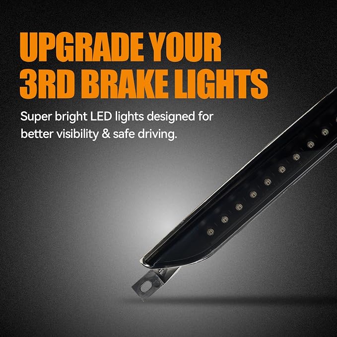 Third 3rd Brake Light LED for 2011-2017 Jeep Grand Cherokee/Dodge Durango, High Mount Rear Brake Lights Assembly for 2007-2016 Jeep Compass, Waterproof Center Cab Lamp Stop Light (Black)