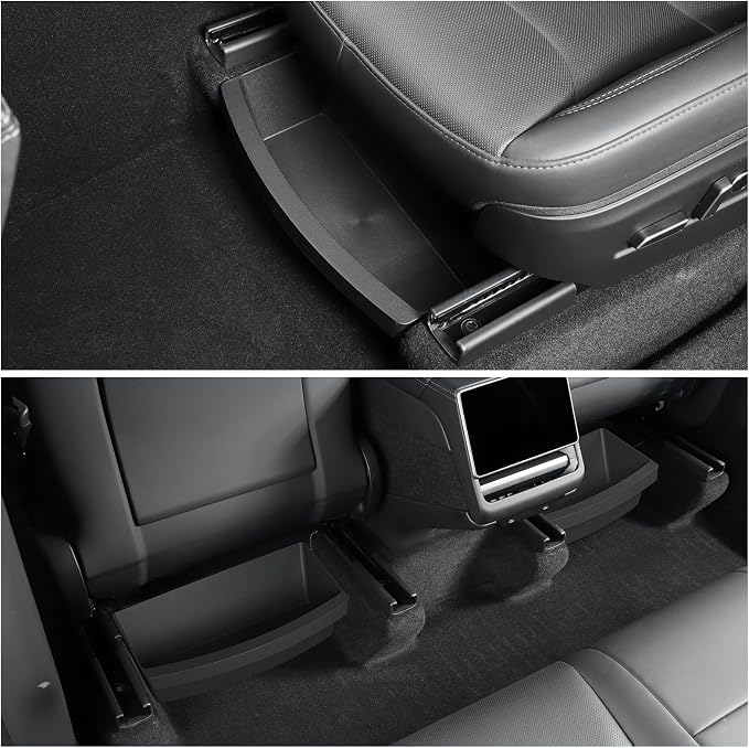 LUCKEASY 2PCS UnderSeat Storage Organizers for Tesla Model Y Juniper 2025 2026 Standard/Premium/Performance 1st Row Under Seat Storage Box Driver & Passenger Organizers Accessories TPE Black