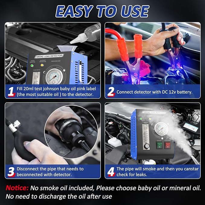 Automotive Smoke Machine, 12V DC Upgrade Leak Detector with Built-in Air Pump, Pressure Gauge & Flow Meter (YW01)