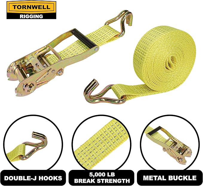 6 Pack 2" x 15' Ratchet Tie Down Straps, Heavy Duty Cargo Straps with J Hooks and Comfort Handles, 5,000 lb Break Strength, 1,670 lb WLL for Trucks and Trailers
