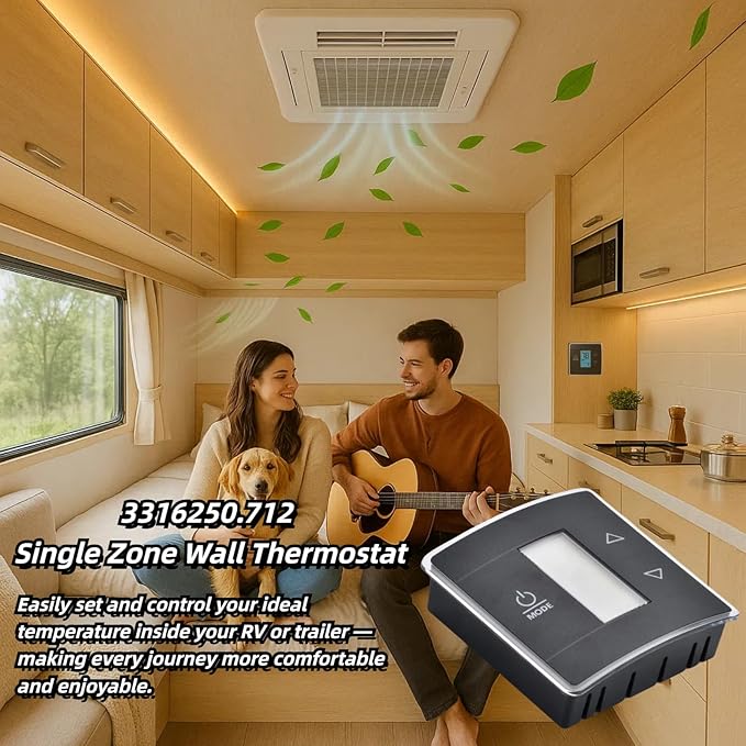RV Thermostat Compatible with Dometic 3316250.712, 3-Wire Single Zone Control for Cool/Heat, 12V DC, Capacitive Touch, Blue Backlight(Only Fit for 3 Wire)